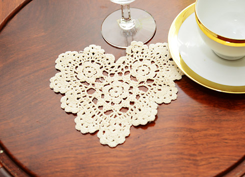 Crochet 6" Heart Doilies. Wheat color. 12 pieces